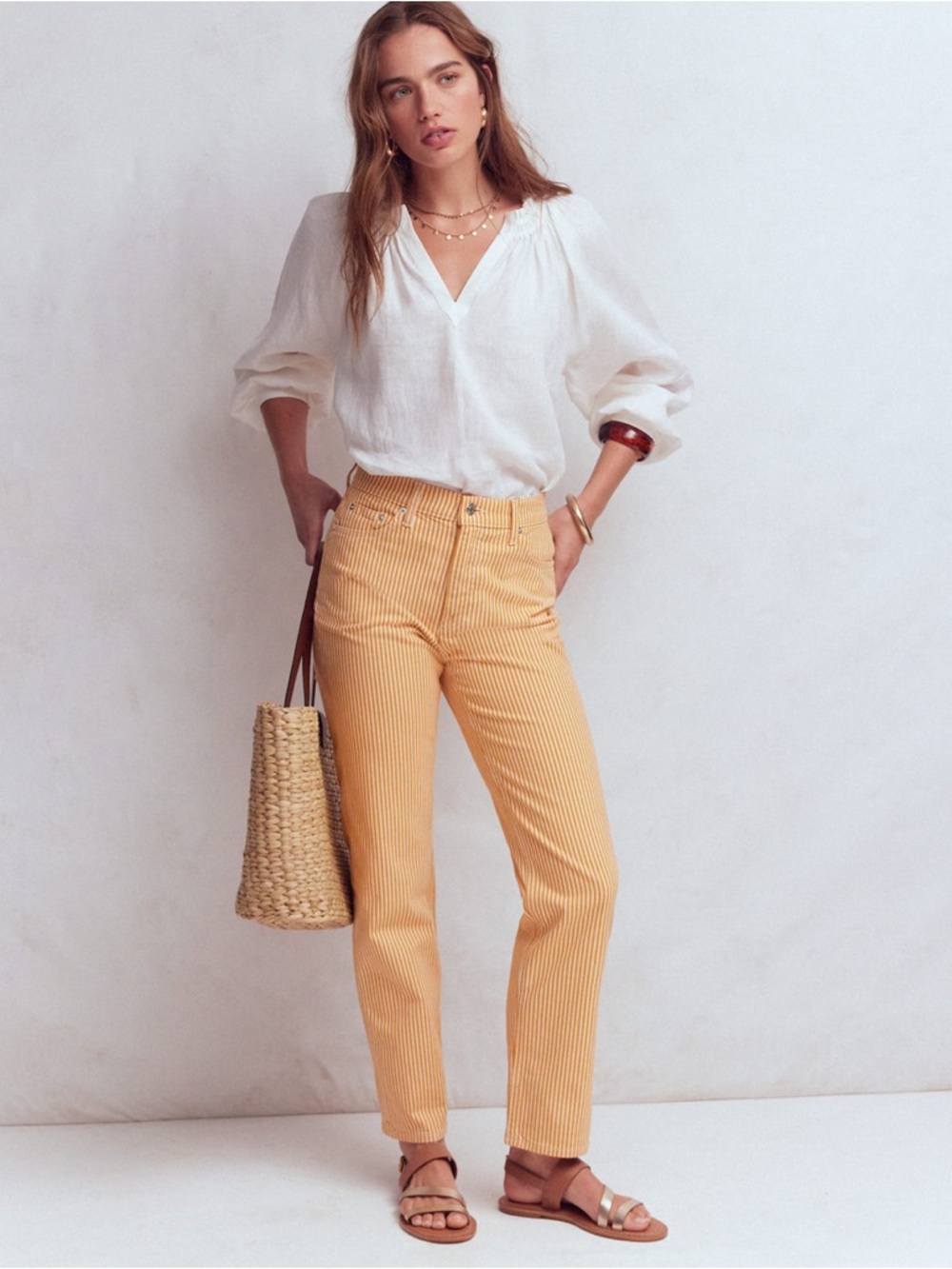 Boden High Rise Straight-Leg Jeans In Yellow Stripe Size 31